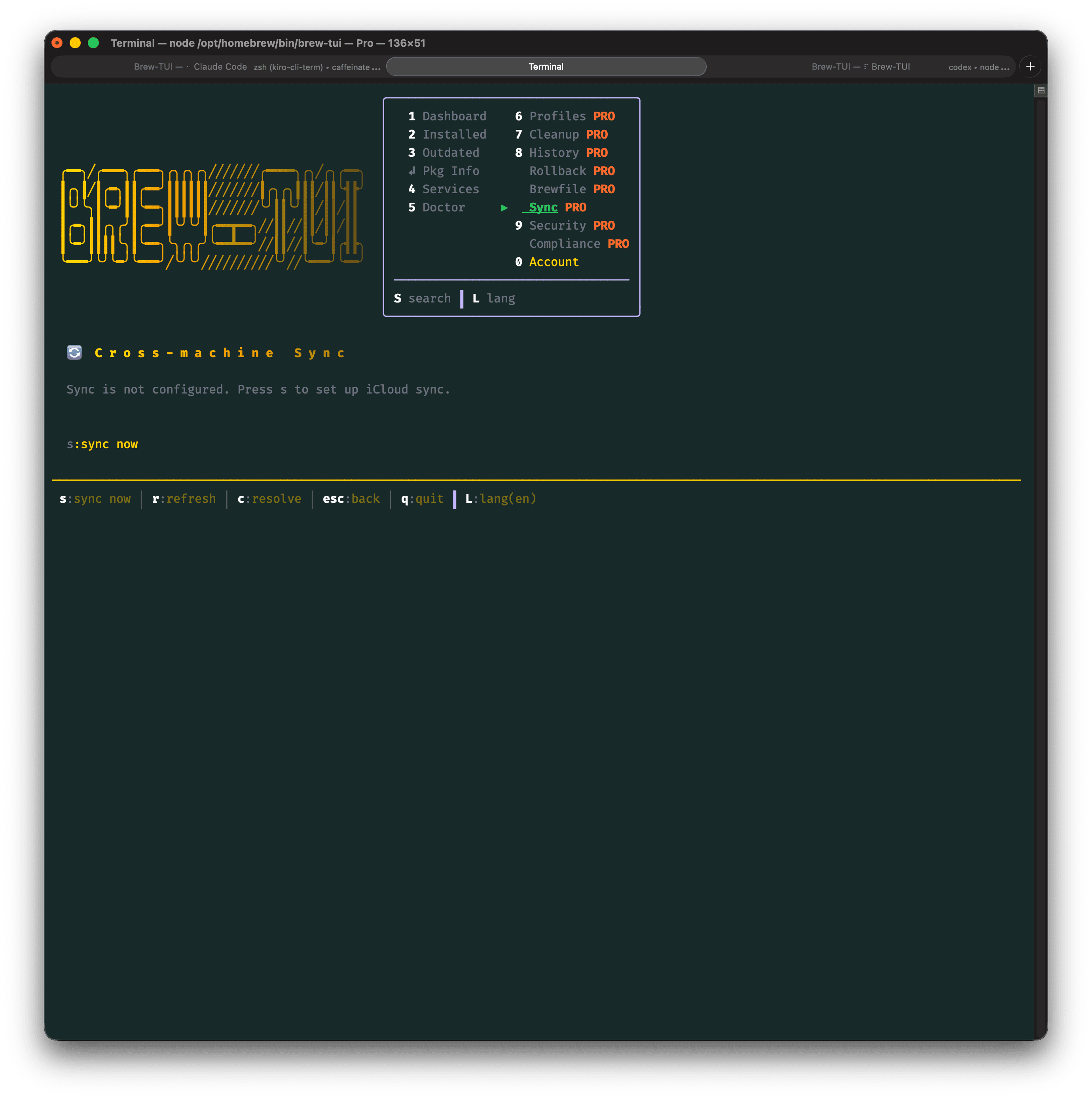Brew-TUI cross-machine sync screen